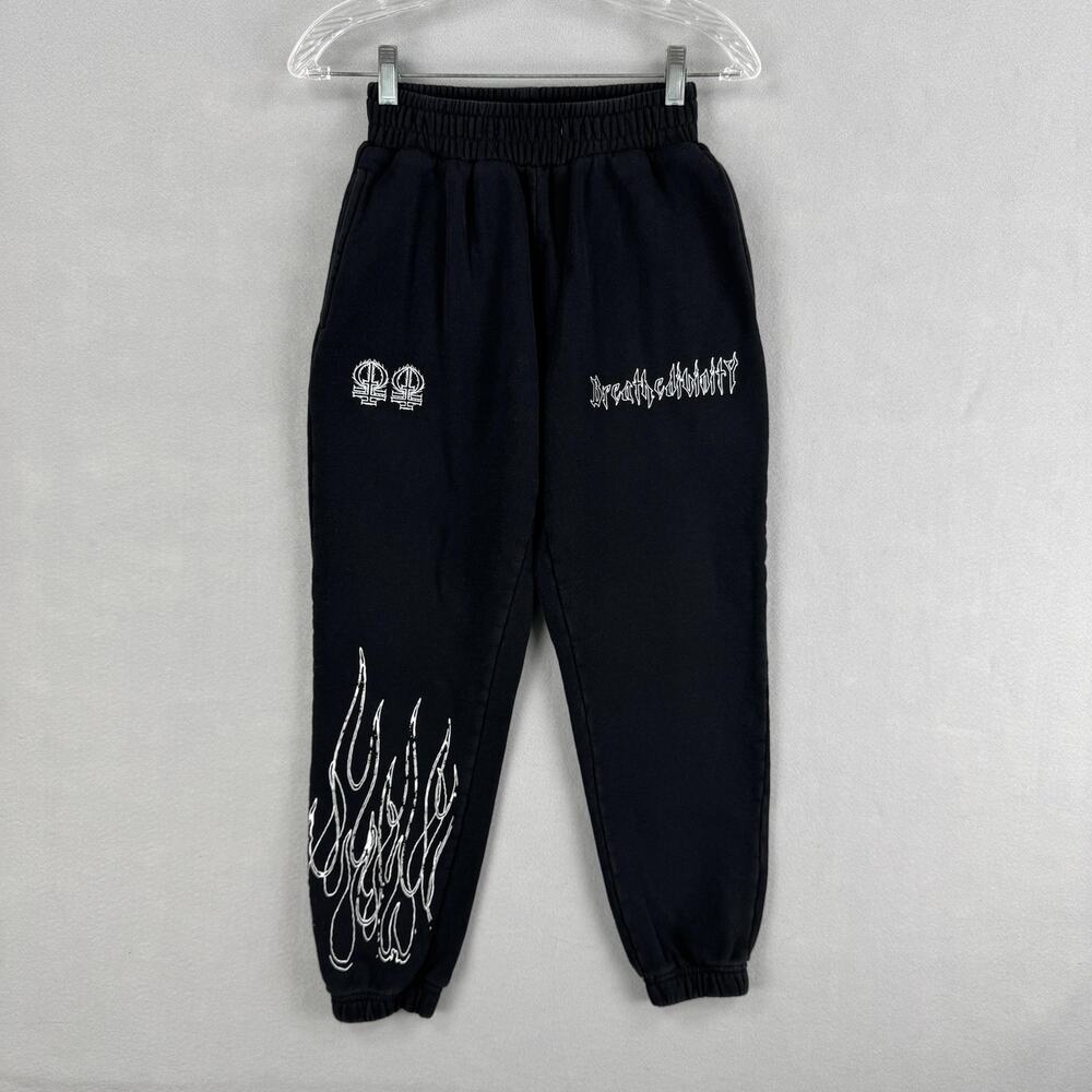 Breathe Divinity Sweatpants Mens Small Black Flame Graphic Fleece Joggers Rare